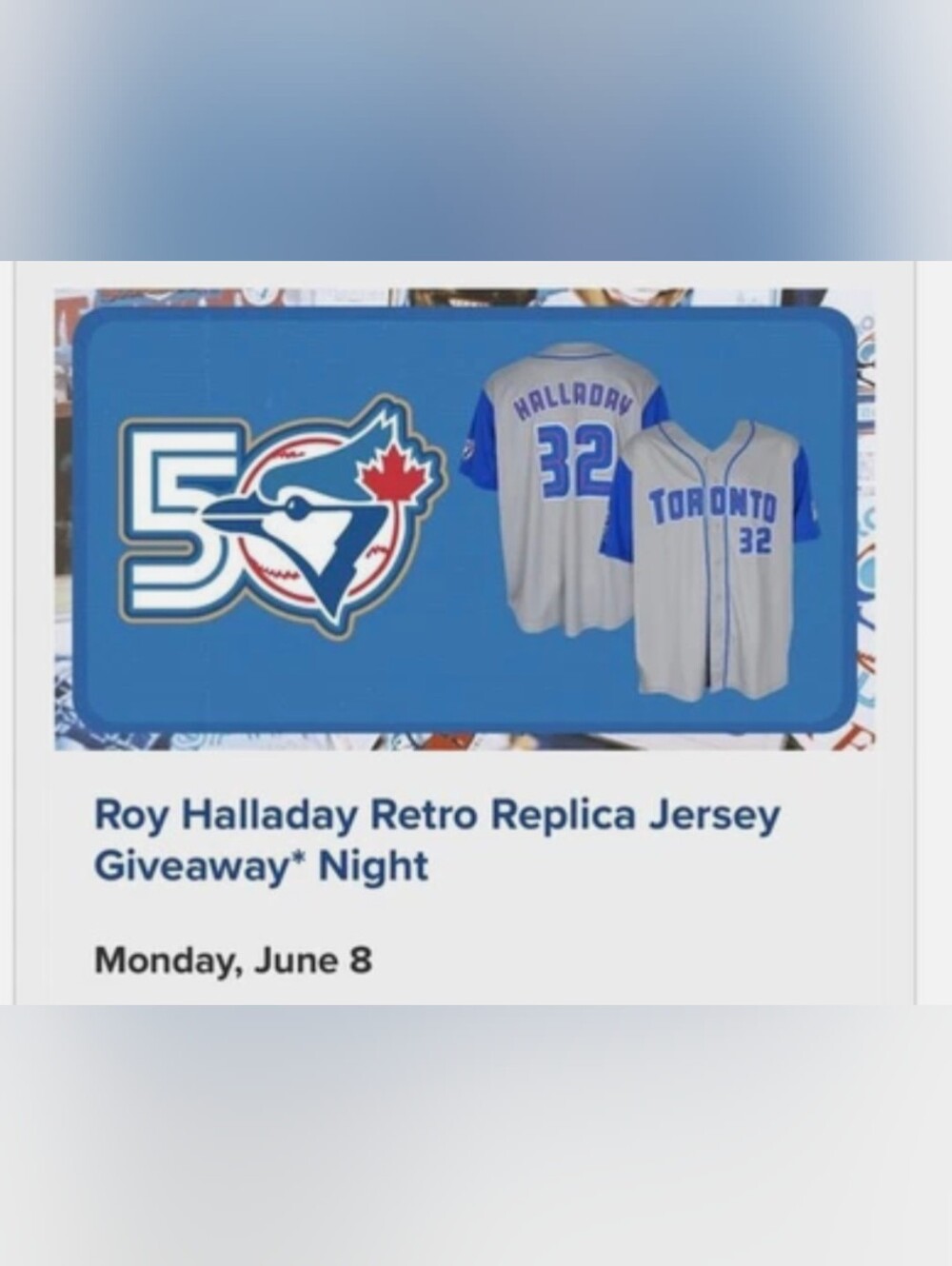 NWOT Blue Jays Roy Halladay Replica Jersey